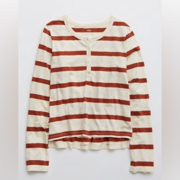 Aerie Long Sleeve Cropped Henley T-Shirt - Picture 2 of 5